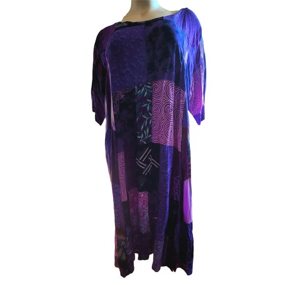 Purple Patchwork Dress Caftan Beach Coverup Trapeze Boho Woman's 3X Plus LH8142 - Picture 2 of 10
